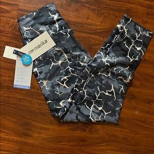 NWT Marika Ombre Blue Crackle Foil Zen Ankle Contender Luxe Leggings Size L